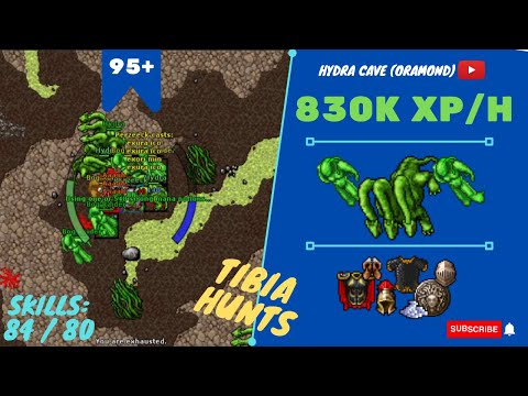 EK SOLO LVL 95+ 830K XP/H - SKILLS 84/80 - Hydra Cave (Oramond) - TIBIA HUNT