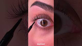 Person uses liquid eyeliner to decorate her eyeball!