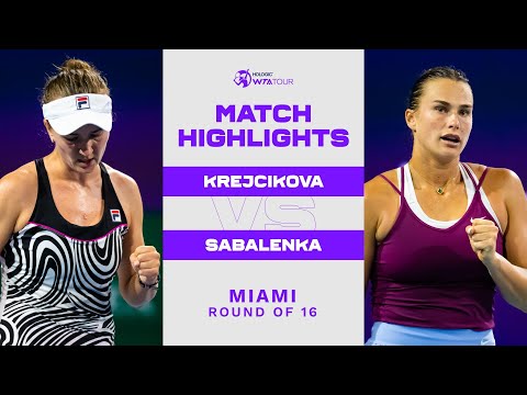 Теннис Barbora Krejcikova vs. Aryna Sabalenka | 2023 Miami Round of 16 | WTA Match Highlights
