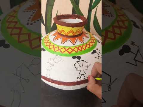 DIY#Pot Painting# Warli Art on Pot#shorts