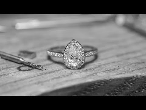Pear Shaped Platinum Diamond Halo Ring | The Village Goldsmith