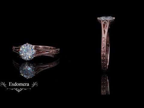 Antique Filigree Solitaire 6 Prong 1CT Round Cut Moissanite Engagement Ring