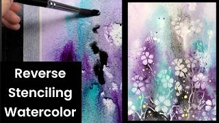 WATERCOLOR Reverse Stenciling 🫟 Easy Floral Painting - 446