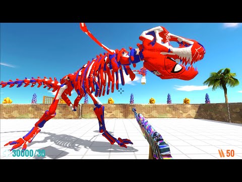 DEATH RUN vs SKELETON SPIDERMAN T-REX WITH RIFLE - Animal Revolt Battle Simulator