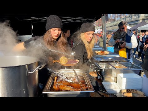 Street food in Prague, Czech Republic. St. Martin's Day celebrations and roast goose in Prague!