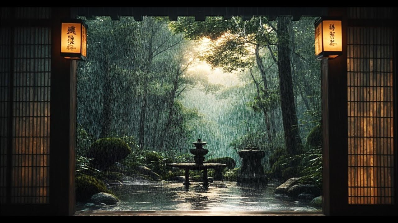 Japanese Temple Rain Ambience — Peaceful Morning Rain for Sleep, Study & Calm Focus