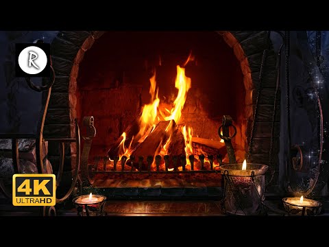 Crackling Fireplace w/ Rain & Thunder Sounds ( no wind ) - 10 Hours - 4K
