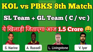 KOL vs PBKS 8th Match fantasy team