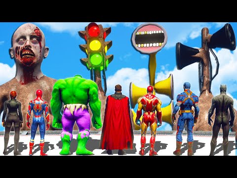 Marvel Superheroes The Avengers FOUND Giant Angry Siren Head Army   Spider Man & Deadpool & Hulk