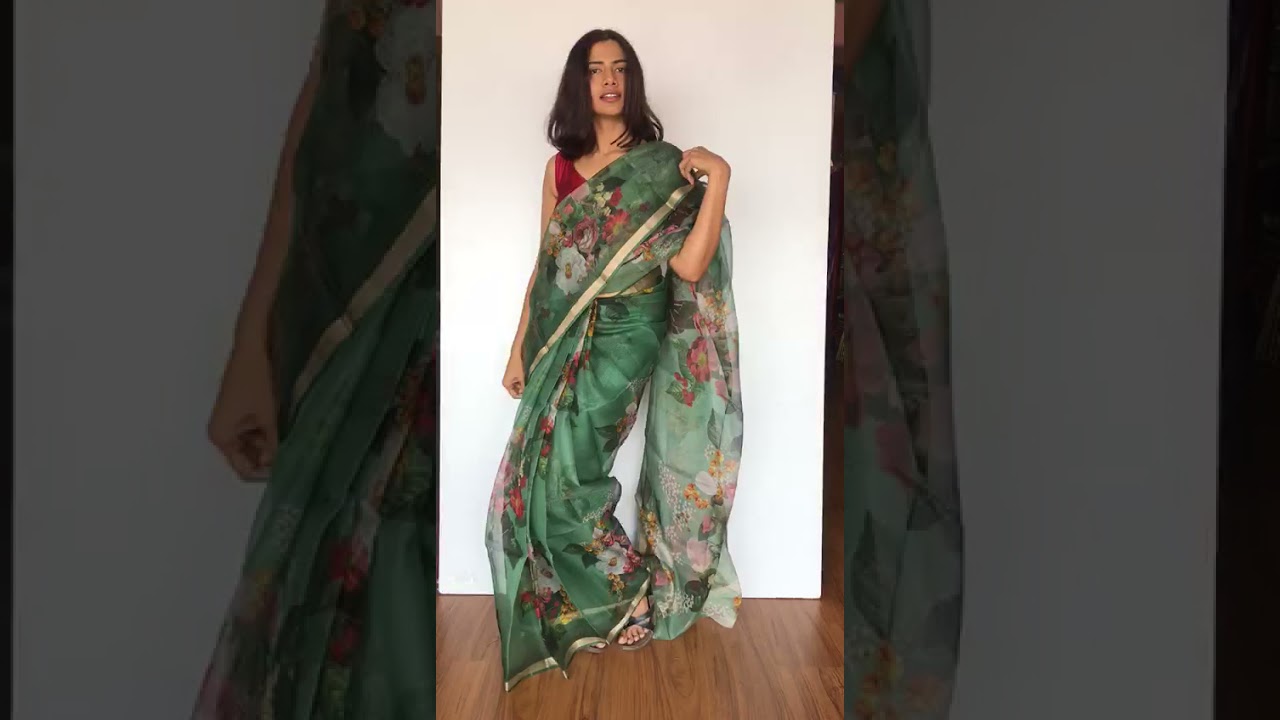 Forest Green Kota Silk Saree with Prints | Mirra Clothing
