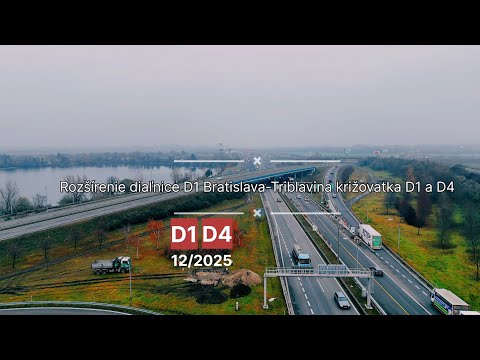 Pohľad na výstavbu rozšírenia diaľnice D1 Bratislava – Triblavina a križovatky D1/D4 (12/2025)