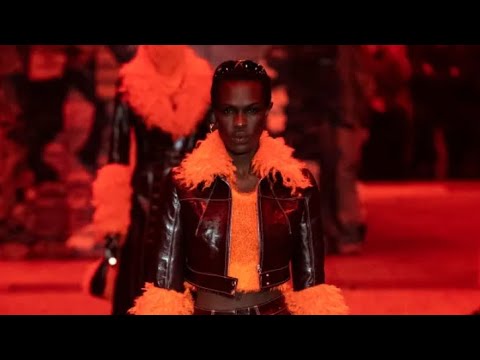 Kenya's Ajuma Nasenyana walks Marine Serre's 2023 ready-to-wear collection at Paris Fashion Week