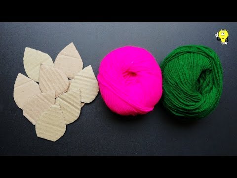 Super Easy Woolen Flower Making Ideas - DIY Flowers with Yarn - Hand Embroidery Amazing Trick Video