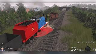 JAMES BLUE COLOR RED TENDER  - JAMES ON WATER! THOMAS BUSY DAY!TRAINZ RAILROAD SIMULATOR