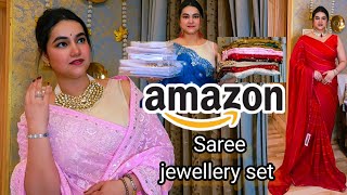 Amazon sale upto 80% off wedding Wear Saree &  Jewellery set haul @PoojaRikichoyal 