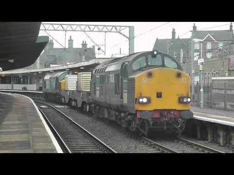 37038 Top'n'Tail 37606 6C51 Sellafield - Heysham flasks at Carnforth 10th February 2012