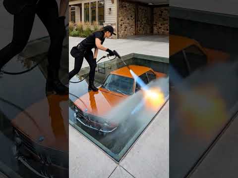 Luxury Epoxy Driveway with Embedded Classic Car