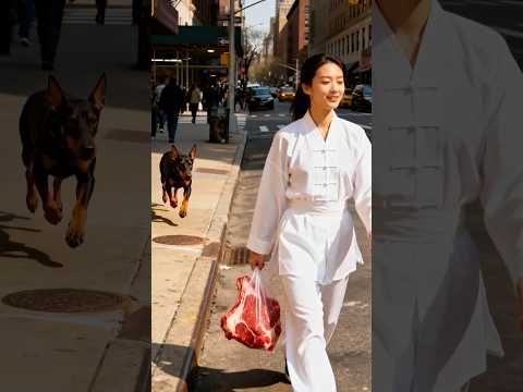 Dobermann versucht, Fleisch zu stehlen – aber das Kung-Fu-Mädchen lässt sich nicht darauf ein! #K...