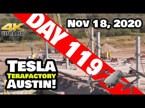 Tesla Gigafactory Austin 4K  Day 119 - 11/18/20 - Terafactory Texas - HIGH FLY POV - MORE PILLARS!