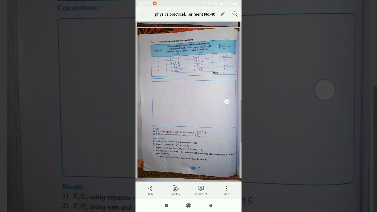 12th class physics practical Experiment No.-10 E1/E2 Using potentiometer