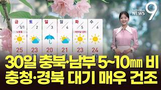 [날씨] 30일 충북·남부 5~10㎜ 비…충청·경북 대기 매우 건조 [뉴스9]