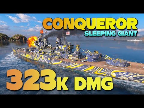 Battleship Conqueror on map Sleeping Giant, 323k damage - World of Warships