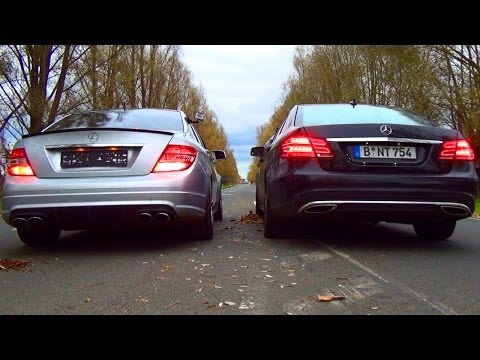 Mercedes C63 AMG vs Mercedes E500 V8 BiTurbo - RACE Drag Beschleunigung Acceleration + Sound 0-100