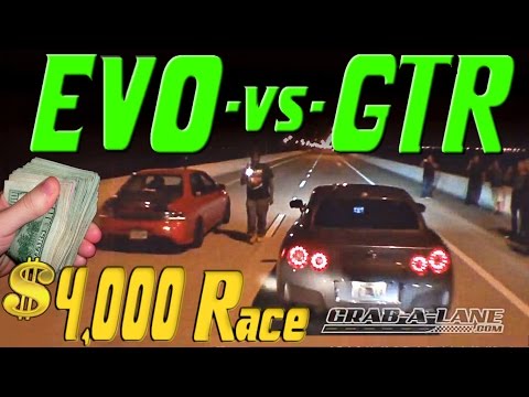 $4,000 Race | NISSAN GTR vs EVO | GRAB A LANE & K-O-T-S.COM Video