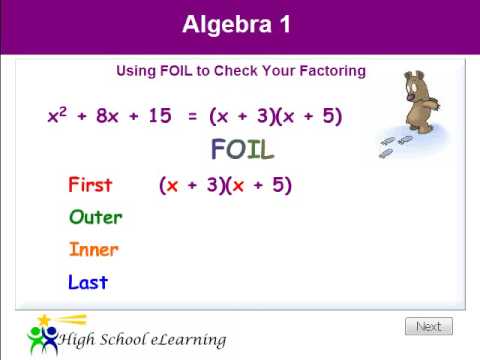 Part of a video titled Algebra - Using FOIL to Check Your Factoring - YouTube