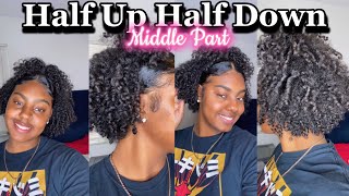 Middle Part Half Up Half Down | Viral Tiktok Hairstyle| Natural Hair Tutorial 3c/4a Hair