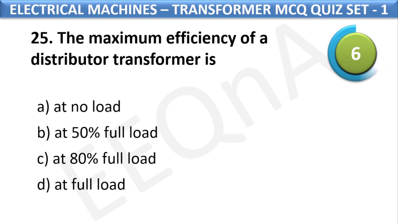 Electrical Machines - Transformer MCQ Quiz set - 1
