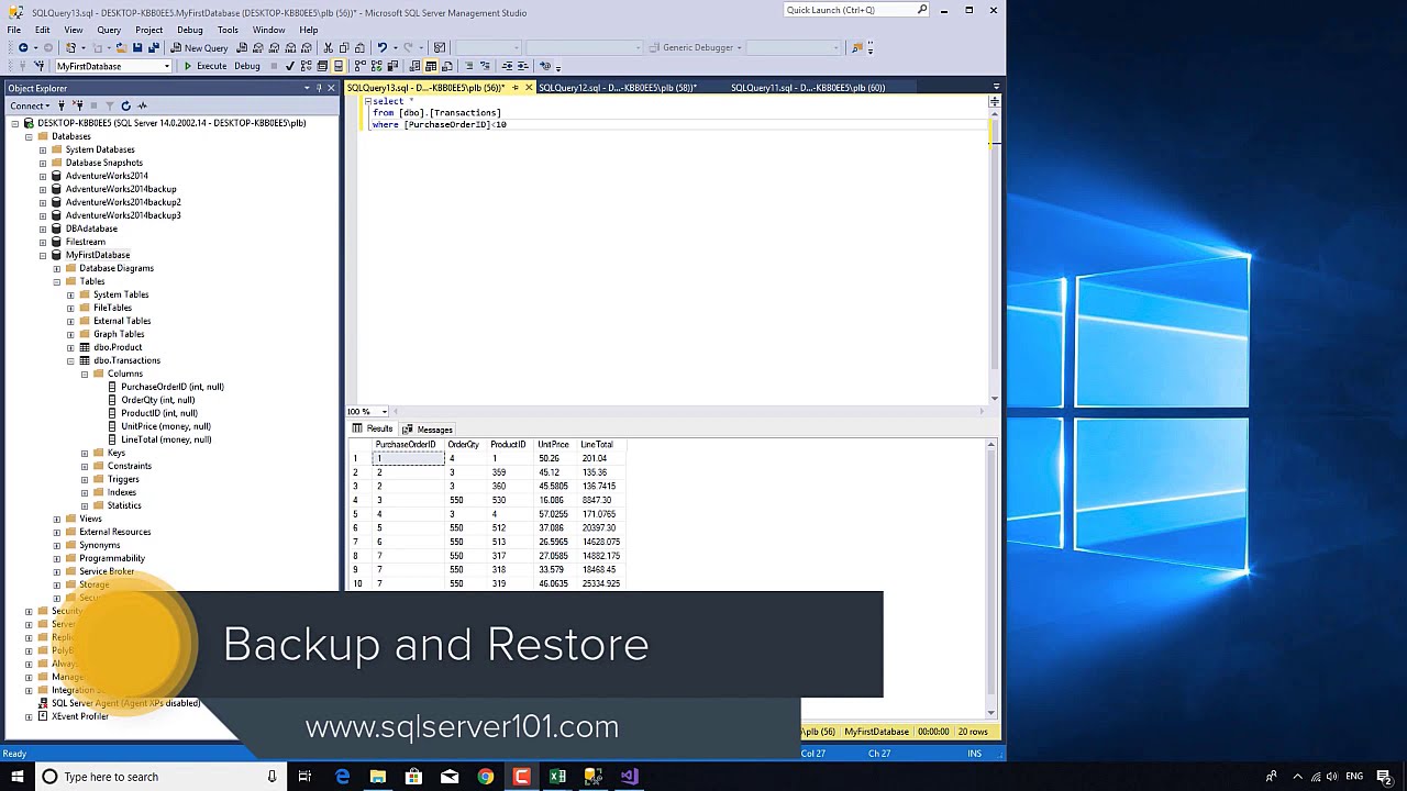 Introduction to Microsoft SQL (T-SQL) 14 - Backup and Restoring databases