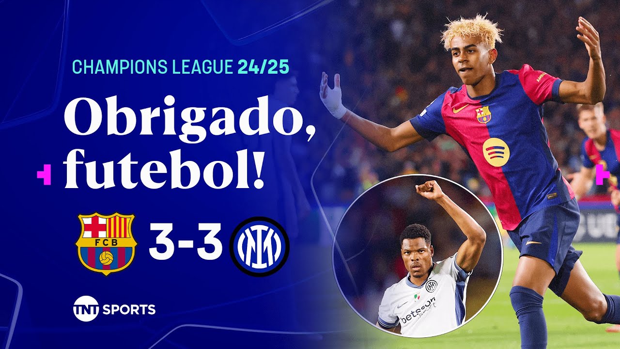 YAMAL, RAPHINHA E DUMFRIES DÃO SHOW EM JOGO COM 4 GOLAÇOS NA CHAMPIONS - BARCELONA 3 X 3 INTER