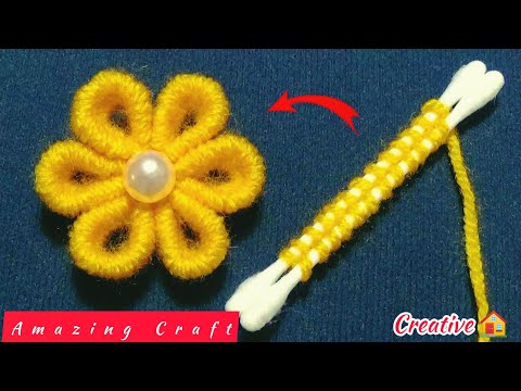 Amazing Woolen Flower Craft Idea Using Cotton Buds | Easy Handmade Flower Making | Woolen Crafts