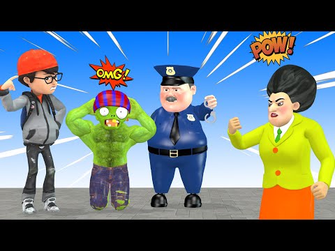 Miss T and Police Wanted Giant Zombie Rescue Boy NickHulk - Scary Teacher 3D Police Animation