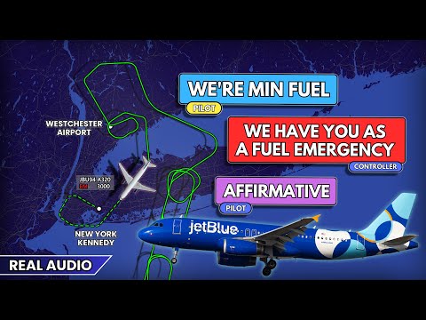 Minimum Fuel. Pilot declares fuel emergency. Unable to land at destination airport. Real ATC