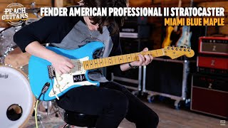 Video thumbnail for No Talking...Just Tones | Fender American Professional II Stratocaster Miami Blue Maple by Peach Guitars