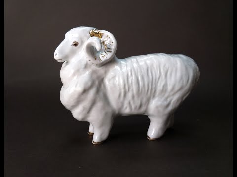USSR Soviet LFZ Lomonosov Statuette Vintage Porcelain Figurine Ram Sheep Goat  ( ͡° ͜ʖ ͡°)
