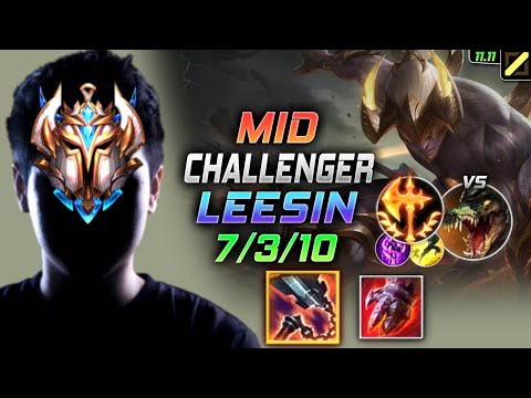 Challenger Lee Sin MID vs Renekton - 챌린저 미드 리신 템트리 룬 선혈 정복자 リー・シン Ли Син 盲僧 李星 - LOL KR 11.11