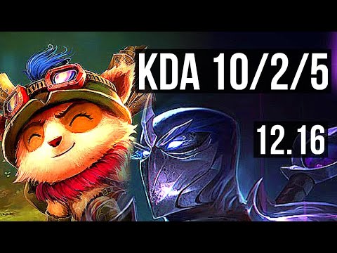 TEEMO vs SHEN (TOP) | 10/2/5, Legendary, 300+ games, 800K mastery | KR Master | 12.16