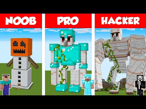WiederDude - Minecraft NOOB vs PRO vs HACKER: GOLEM STATUE HOUSE BUILD CHALLENGE in Minecraft / Animation