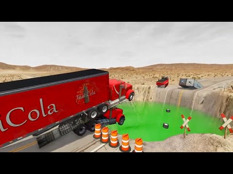 Cars and Ramp Truck vs Huge Pit and Trains #5 BeamNG Drive