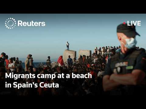 Video Thumbnail: LIVE: Migrants camp at a beach in Spain's Ceuta