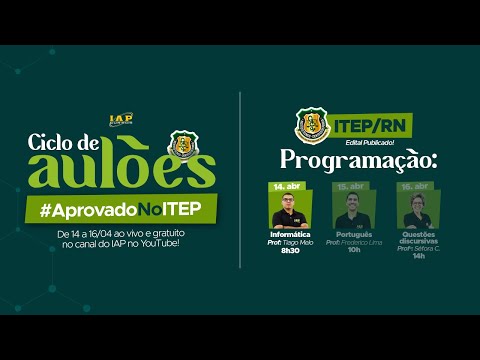 Banner de capa do material gratuito LIVE: APROVADOS NO ITEP/RN - INFORMÁTICA.