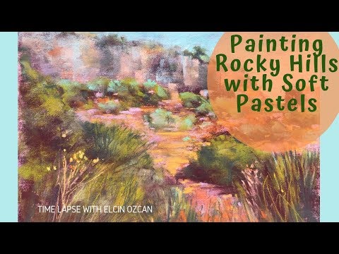How to Paint Rocky Hills with Soft Pastels. Timelapse Painting Demo by Elcin Ozcan