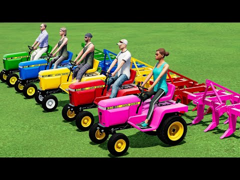 TRANSPORTING & PLOWING with MINI JOHN DEERE TRACTORS & COLORED PLOWS ! Farming Simulator 22