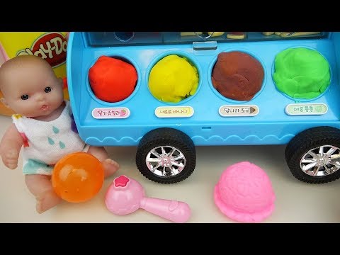 Play doh and Baby doll Ice Cream car toys play Video