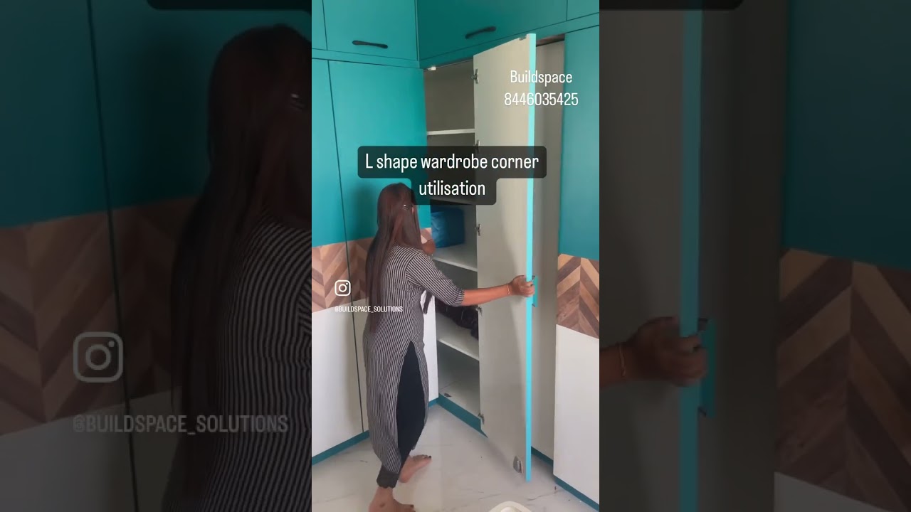 L shape wardrobe/ dead space utilisation/ space saving interior
