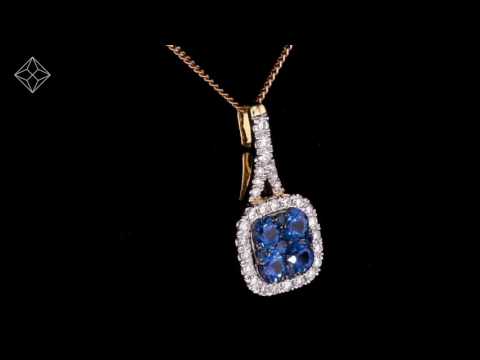 Sapphire and Diamond Halo Round Asteria Necklace 18K White Gold Version - FR44-UY