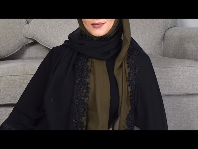 طرحة بوال أسود وزيتي غامق بكلفة مشجرة